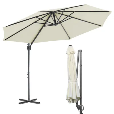 Produktbild von Vigevee Sonnenschirm Ampelschirm 300 cm Beige, 360° drehbar & 0–60° neigbar, UV50+ wasserabweisend, Kurbel & Kreuzfuß, Gartenschirm