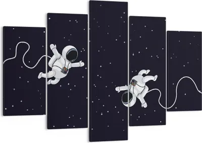 Produktbild von Bild auf Leinwand - Leinwandbild - 5 Teile - Cartoon Astronauten Kosmos - 150x100cm - Wand Bild - Wanddeko - Wandbilder - Leinwanddruck - Bilder - Wanddekoration - Leinwand bilder - EA150x100-4867