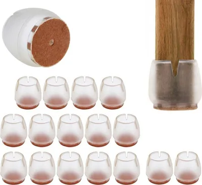 Produktbild von Stuhlbeinkappen Silikon Transparent - 25-29mm - 16 Stück - mit Filzgleitern
