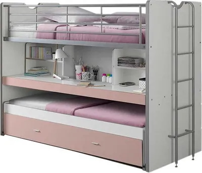 Produktbild von Hochbett Bonny 80 mit Schreibtisch und Bettkasten - rosa