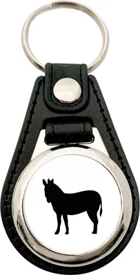 Produktbild von Huuraa Schlüsselanhänger Esel Silhouette Metall mit Kunstleder Schlüsselring Einkaufswagenchip Geschenkidee