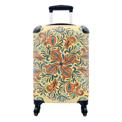 Produktbild von MuchoWow® Koffer Handgepäck Trolley Rollkoffer Kleine Reisekoffer mit 4 Rollen - Blume - Blätter - Orange - Blau - Cabin Size < 55x40x23 cm & 55x40x20 cm - Fotokoffer - Kabinenkoffer - Boardgepäck - Reise-Box - Reisekoffer - Reisegepäck - Koffer mit Bild - Trolley für Kinder