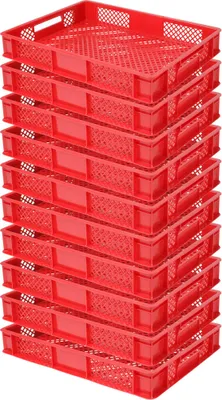 Produktbild von 10 Bäckerkisten / Euroboxen, LxBxH 600 x 400 x 90 mm, lebensmittelecht, rot
