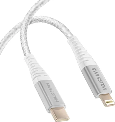 Zdjęcie produktu dla Swissten, kabel USB-C do Lightning Aramide do szybkiego ładowania, biały