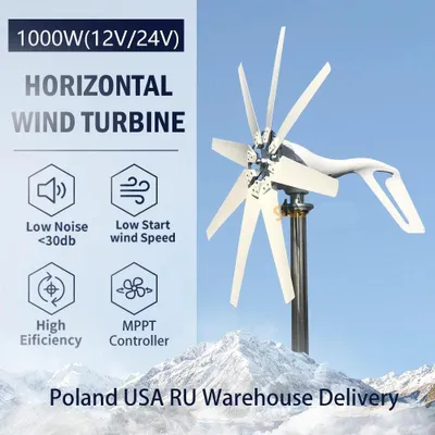 Imagen del producto de Turbina eólica - Aerogenerador - Energía eólica - Generador de turbina eólica - 1000W - 12V - Aerogenerador horizontal