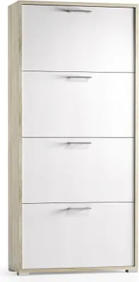 Produktbild von Schuhregal Dmarcat, Mehrzweck - Eingangsmöbel mit 4 Klapptüren, Schuhschrank mit doppelter Tiefe, 100% Italy, 67x28h147 cm, Weiß und Ulme
