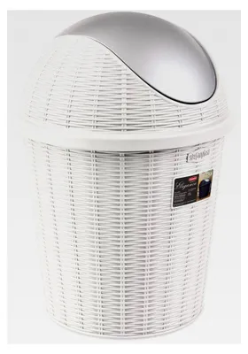 Produktbild von Mülleimer 10 Liter rund Weiß Rattanoptik mit Schwingdeckel