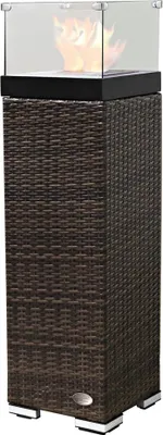 Produktbild von Ethanol-Feuersäule Braun Poly-Rattan, 120 cm hoch, 33x33 cm, bis 7h Brenndauer, für Innen & Aussen