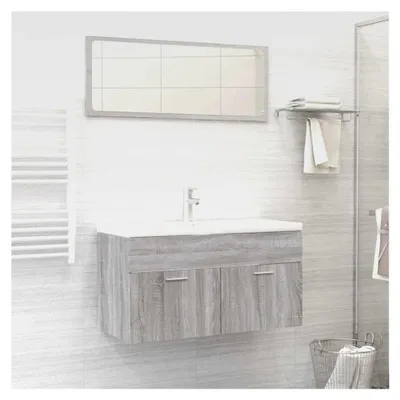 Produktbild von Badmöbel-Set, 2-teilig, grau, Sonoma, Holzwerkstoff
