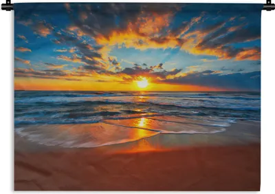 Produktbild von MuchoWow® Wandteppich Wandbehang Meer - Sonnenuntergang - Strand - Wolken - Orange 120x90 cm Tapisserie Dekoration Wandtuch - Wohnen - Aufhänger für die Wand