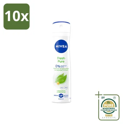 Imagen del producto de 10 aerosoles desodorantes NIVEA Fresh Pure, sin aluminio, 150 ml, pack ahorro, 10 unidades