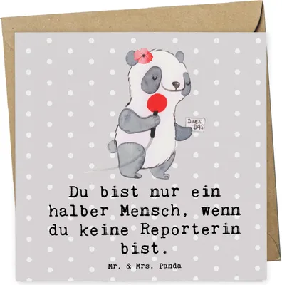 Produktbild von Mr. & Mrs. Panda Deluxe Karte Reporterin Herz - Grau Pastell - Geschenk, anlasskarte, Glückwunschkarte, Klappkarte, doppelkarte, faltkarte, Grußkarte