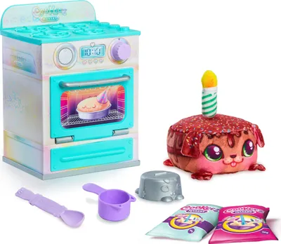 Zdjęcie produktu dla Cookeez Makery Piekarnik na imprezowe smakołyki, Wymieszaj swojego pluszowego przyjaciela! Podgrzej mieszankę ciasta i stwórz ciepły, pachnący interaktywny tort urodzinowy, Który to będzie smakołyk?