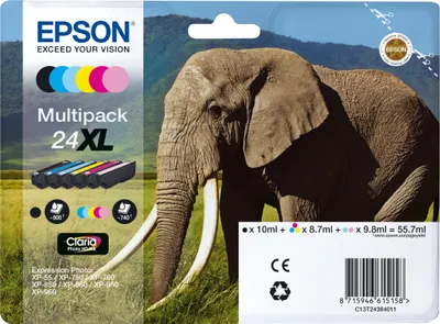 Image de Epson 24XL Multipack - pack de 6 - noir, jaune, cyan, magenta, magenta clair, cyan clair - original - sous blister - cartouche d'encre - pour Expression Photo XP-55, 750, 760, 850, 860, 950, 960, Expression Premium XP-750, 850 (C13T24384011)