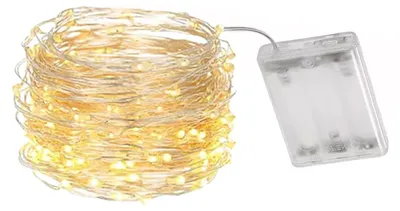 LED-Lichterkette 15 m, Kupferdraht, warmweiß, Batterie 3 AA