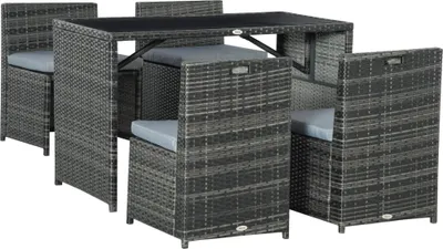 Immagine prodotto di Outsunny Set da giardino in polyrattan da 5 pezzi, set da pranzo in rattan, grigio
