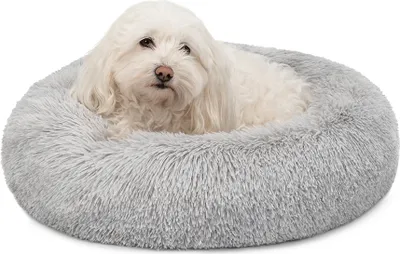 Produktbild von lionto Hundebett aus Plüsch in Donut-Form, 50 cm Durchmesser, hellgrau