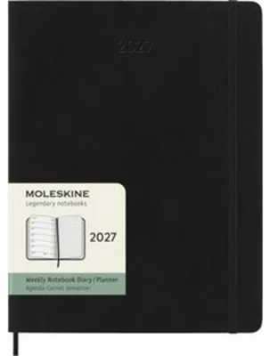 Produktbild von Moleskine Wochenkalender für 12 Monate, 2027, Format XL, 1 Woche = 1 Seite, rechte Seite mit Linien, weiche Einband, schwarz