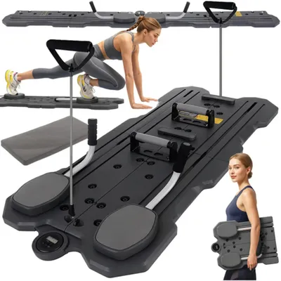 Produktbild von Pilates Board mit Zähler, Trainingsstation multifunktional einsetzbar, faltbar, mit Trainingsbändern