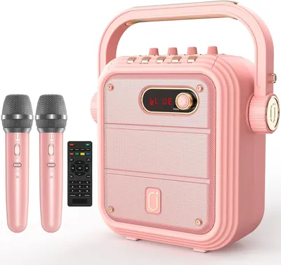 Produktbild von Karaoke Anlage mit 2 Kabellosen Mikrofonen Bluetooth 5.3 Lautsprecher RGB Licht TWS USB TF AUX FM Rec Tragbar Rosa
