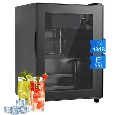 Image de mini-réfrigérateur de 55L, congélateur de 3L + réfrigérateur de 52L, peut contenir jusqu'à 31 canettes de soda, d'eau, de bière ou de vin. Fonctionnement silencieux, système de refroidissement à compresseur, , 42 dB, noir