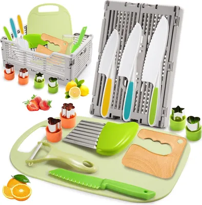 Produktbild von Kindermesser, Kindermesser ab 1 2 3 4 5 6 jahre Kinderküche mit Faltbarer Aufbewahrungsbox und Wellenschneider, Montessori Spielzeug als Weihnachts