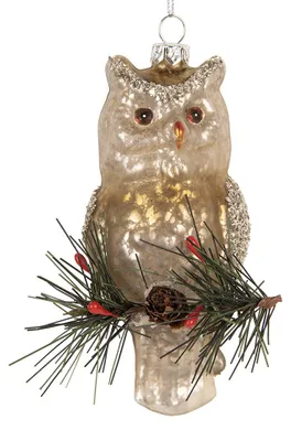 Produktbild von Clayre & Eef Weihnachtsanhänger Eule 6x5x12 cm Goldfarbig Glas