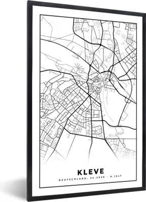 Produktbild von MuchoWow® Gerahmtes Poster Karte - Kleve - Stadtplan 60x90 cm - Poster mit Schwarzem Bilderrahmen Wandposter Rahmen Foto Bilder - Kunst