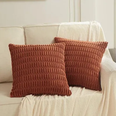 Produktbild von Famanu Kissenhüllen 2er Set - Terracotta, gestreift, 45 x 45 cm