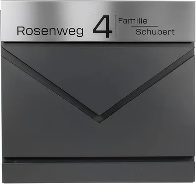 Produktbild von Premium Briefkasten personalisiert, RAL7016 mit Zeitungsfach und 2 Schlüssel, moderner Postkasten mit Name Straße Hausnummer, anthrazitgrau Wandbriefkasten graviert, mit Montagematerial