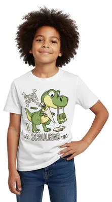 Produktbild von Spreadshirt Einschulung Schulkind 2026 Dinosaurier Dino Kinder T-Shirt, 98/104 (3-4 Jahre), Weiß