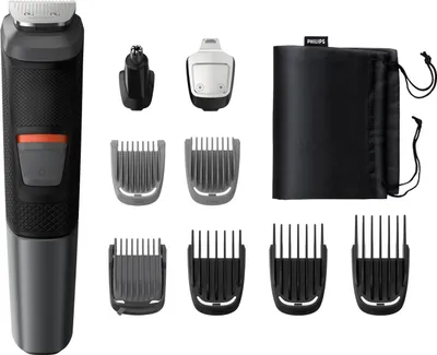 Zdjęcie produktu dla Philips MULTIGROOM Series 5000 MG5720/15 9 w 1, twarz i włosy, Czarny, Szary, Prostokąt, Broda, Ucho, Brew, Wąsy, Nos, Stal nierdzewna, AC/Bateria, 80 min