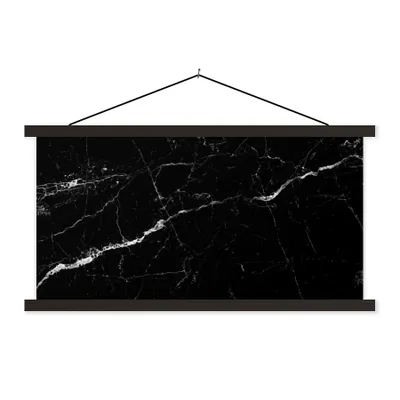 Produktbild von MuchoWow® Textilposter Marmor - Schwarz - Marmoroptik - Weiß - Luxus - Stein 150x75 cm mit schwarzem Rahmen - Posterleiste