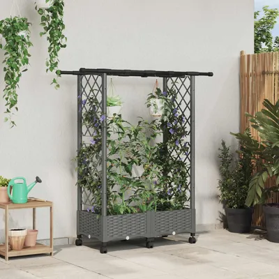 Obrázek produktu pro Maison Exclusive – Vyvýšený záhon s opěrnou mřížkou a střechou, světle šedá barva, rozměry 122,5 x 40 x 127 cm