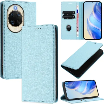 Produktbild von Litchi Leder Handyhülle für Huawei Nova 14 Wallet Kartenfächer Standfunktion Hülle Hellblau