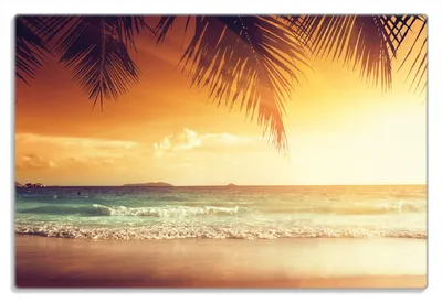 Produktbild von Wallario Frühstücksbrettchen aus Glas 20 x 30 cm mit rutschfesten Füßen, Motiv Sonnenuntergang am Strand in der Karibik