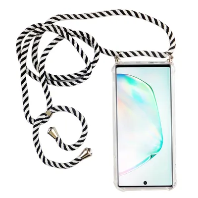 Zdjęcie produktu dla Łańcuszek do telefonu Samsung Galaxy Note 10 Plus - naszyjnik na smartfona z paskiem - sznurek z etui do zawieszenia w kolorze czarnym