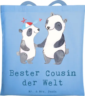 Produktbild von Mr. & Mrs. Panda Tote Bag Panda Bester Cousin der Welt - Sky Blue - Geschenk, Verwandtschaft, Geschenkidee, Büchertasche, Jutebeutel, Familie, Cousine, Sohn von Onkel