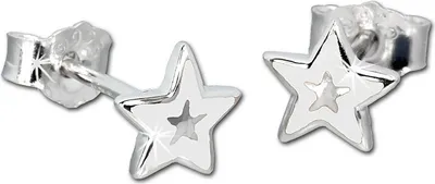 Produktbild von Teenie-Weenie Ohrstecker für Kinder 925 Silber weiß Stern Ohrringe 6mm SDO200W