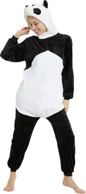 Produktbild von Einteiliges Nachthemd mit Cartoon-Husky-Panda-Design, verdickter Flanell-Pyjama, Reißverschluss, Kontrastfarbe, Kapuzen-Schlafanzug, lockere Passform, Winter-Nachtwäsche