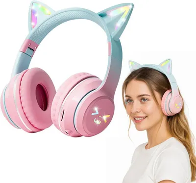 Produktbild von Bluetooth Kopfhörer,RGB-LED-Leuchten,Bluetooth 5.1,HiFi Sound,Faltbare Over-Ear-Kopfhörer,60dB Rauschunterdrückung,Kopfhörer Bluetooth für Reise