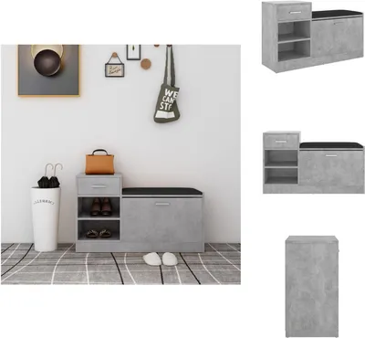 Produktbild von vidaXL Schuhbank Betongrau 94,5x31x57 cm Holzwerkstoff -  Schuhregale & -schränke