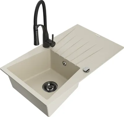 Produktbild von Mexen Cesar 1 Becken-Granitspüle mit Abtropffläche und Mischbatterie Aster, Beige - 6514-69-73450-70-B