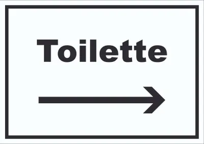 Produktbild von Toilette Schild mit Text und Richtungspfeil rechts Klo WC waagerecht A5 Rückseite selbstklebend