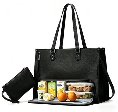 Produktbild von Werkstasche für Damen mit isoliertem Kühlfach, 15,6-Zoll-Laptop-Tasche aus Leder, große Lehrertasche und Lunchtasche, mittelgroße Aktentasche für Schule, Universität, Büro und Geschäftsreisen, weiß