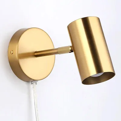 Produktbild von Wandleuchte Gold Aluminium Verstellbarer Strahler mit Kabel und E27 Fassung für Schlafzimmer, Arbeitszimmer, Nachttisch