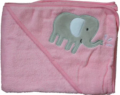 Produktbild von Baby Kapuzen Badetuch 100 x 100 cm, rose, appliziert mit Elefant, Frottier, 100% Baumwolle