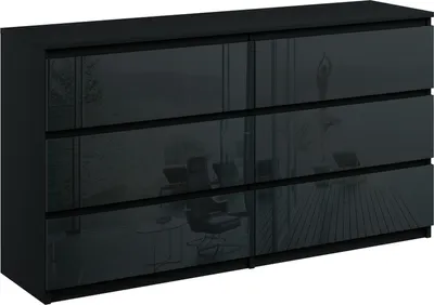 Produktbild von Kommode mit 6 Schubladen breite 140cm Sideboard moderne schwarz hochglanz