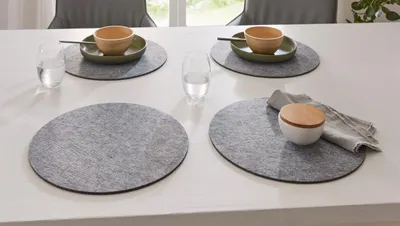 Produktbild von 4er Set Platzmatte aus Filz, grau, rund, Ø 35 cm, Tischset, Platzset