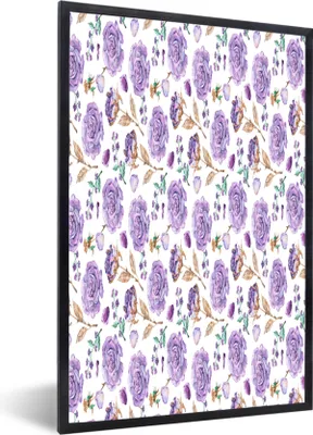 Produktbild von MuchoWow® MuchoWow® Gerahmtes Poster Blumen - Lila - Rosen 40x60 cm - Poster mit zchwarzem Bilderrahmen - Papierdruck - Wandbilder